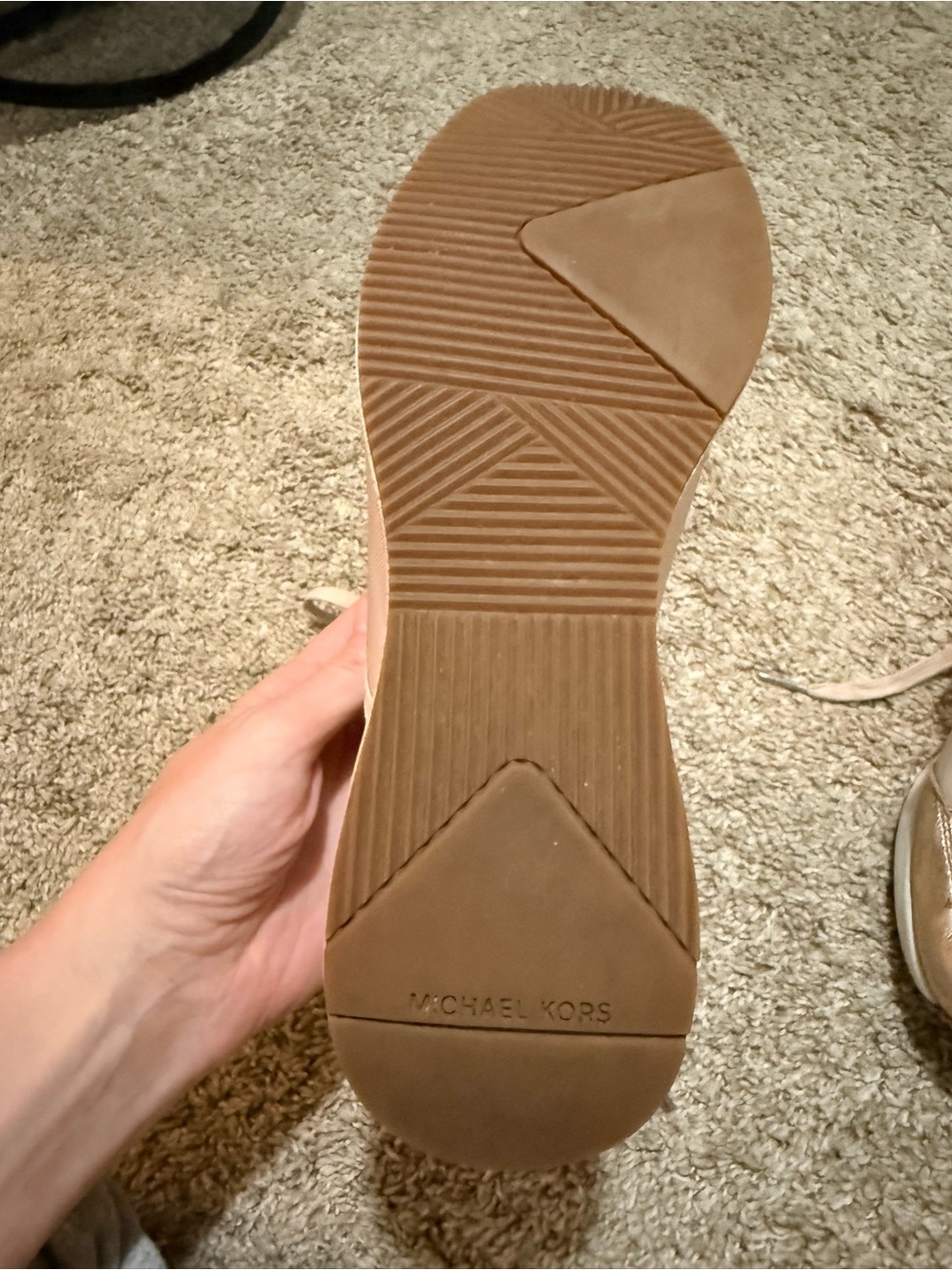 Michael Kors Blush Pink & Metallic Gold Lace-Up Sneakers - Picture 5 of 9